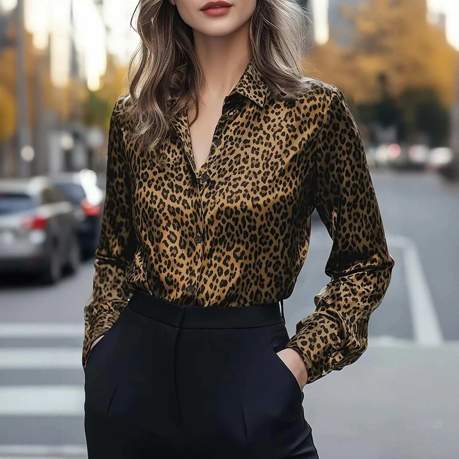Блуза, женская, button-down shirt, черный — фото 2
