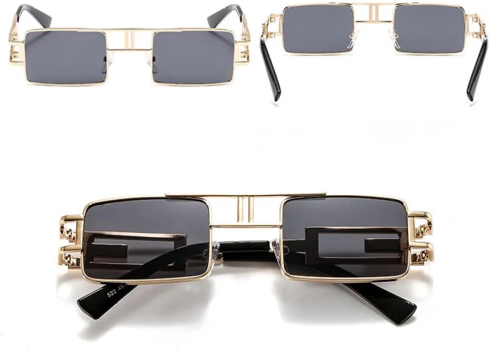 

Солнцезащитные очки MUTYNE в стиле ретро-панк, прямоугольные, женские, с ажурной металлической оправой, мужские, с защитой от УФ-излучения UV400, Golden Green