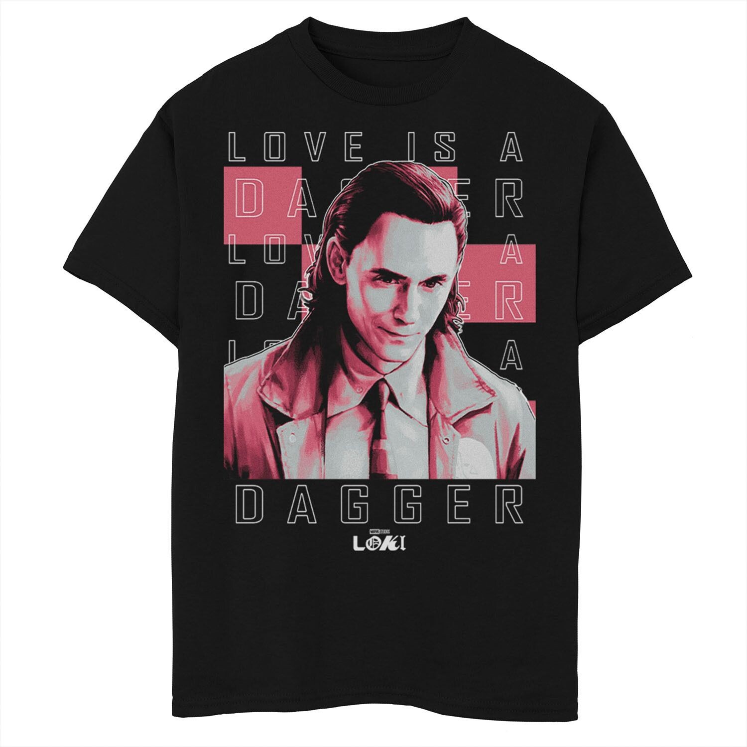 

Футболка с рисунком Marvel Loki Love Is A Dagger для мальчиков 8–20 лет Licensed Character, черный