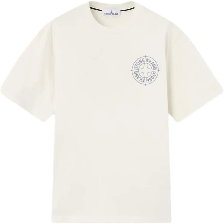 Футболка из хлопка с логотипом STONE ISLAND, айвори