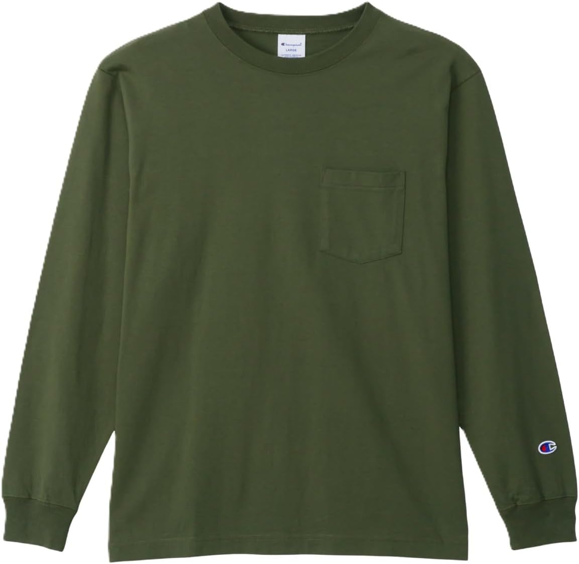 

Мужская футболка с длинным рукавом Champion C3-W401Z, круглый вырез, 100% хлопок, карман, базовая модель, зеленый