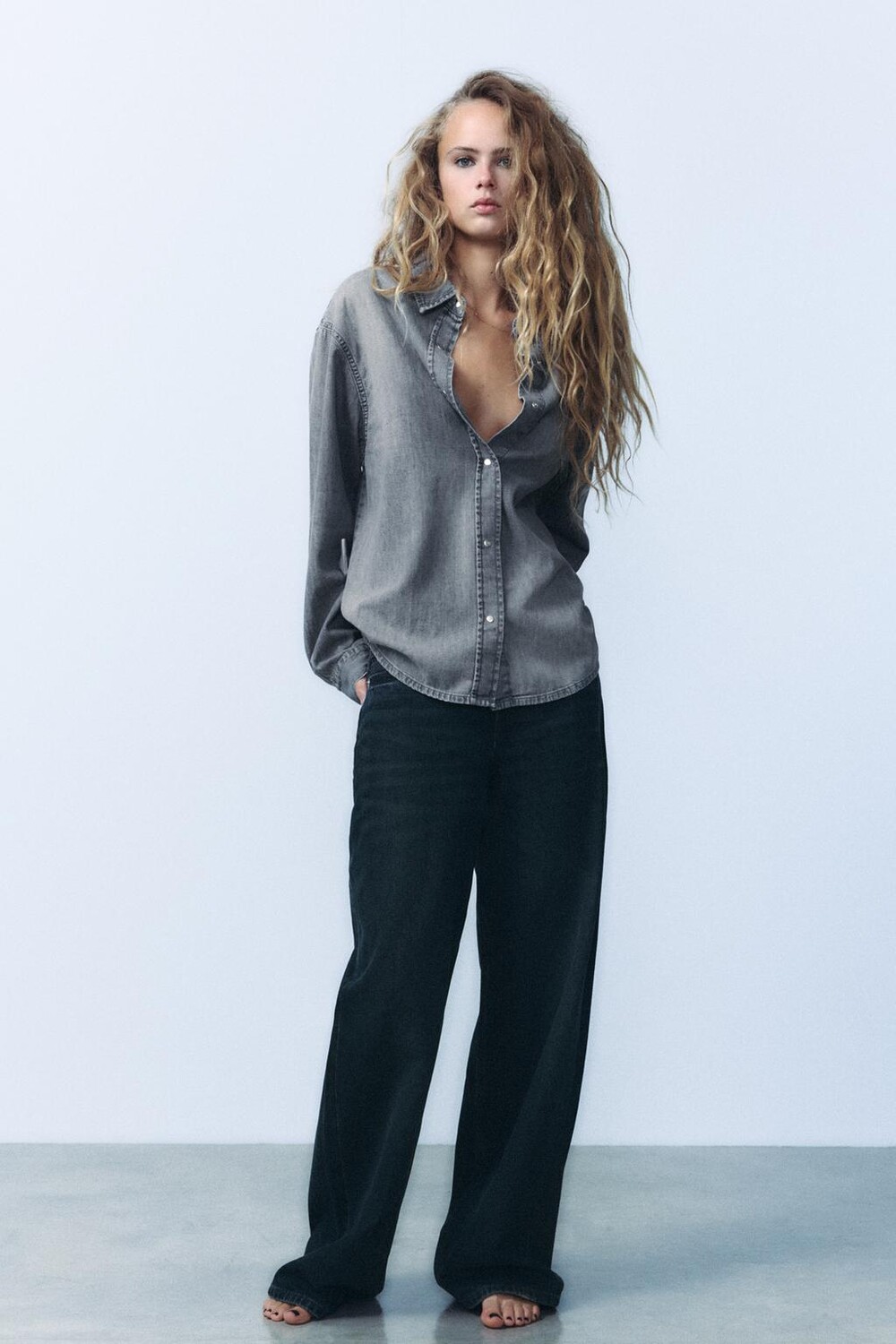 

Джинсовая рубашка trf ZARA, камень