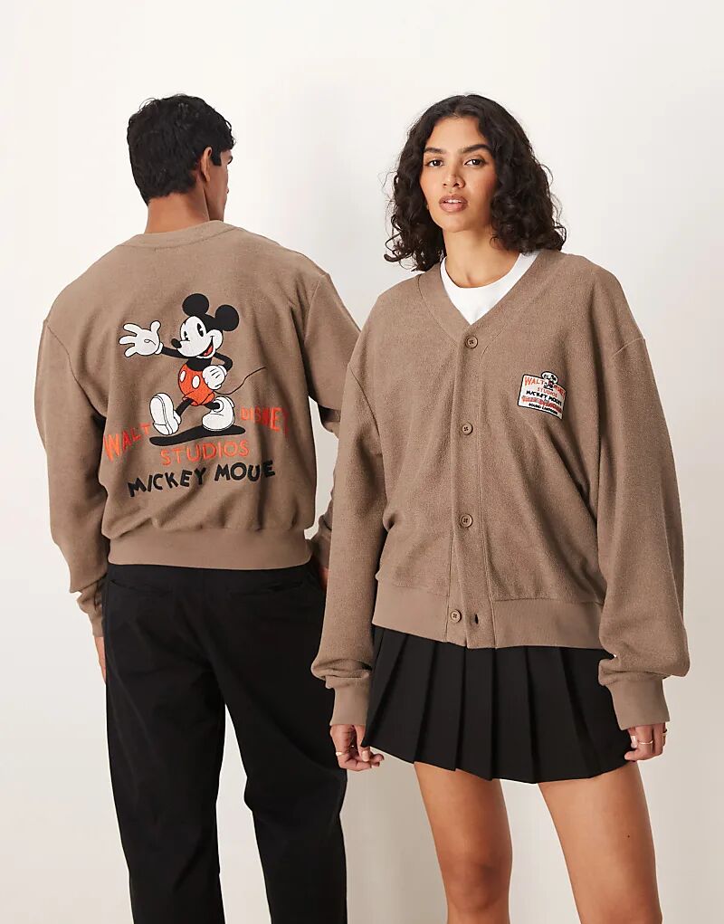 

Кардиган унисекс оверсайз от ASOS DESIGN Disney с принтом Микки Мауса коричневого цвета