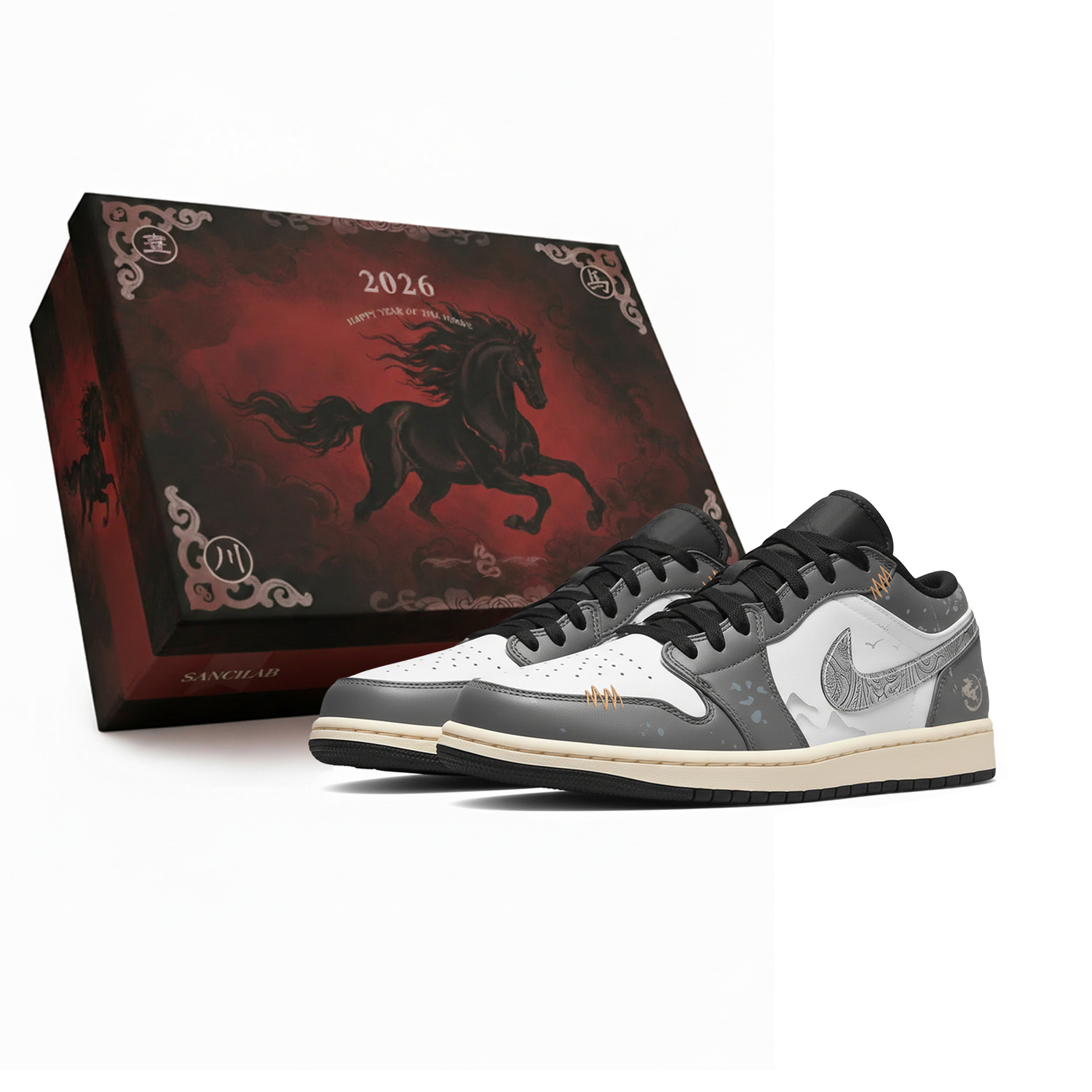 

Jordan Air 1 LOW Three Times Lab, Year Of The Horse Limited, Silver Colt Illustrated Age, Box Abrasion Resistant
