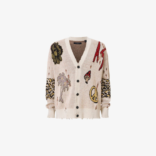 

Кардиган Jay с графическим жаккардовым узором из хлопковой смеси Allsaints, белый