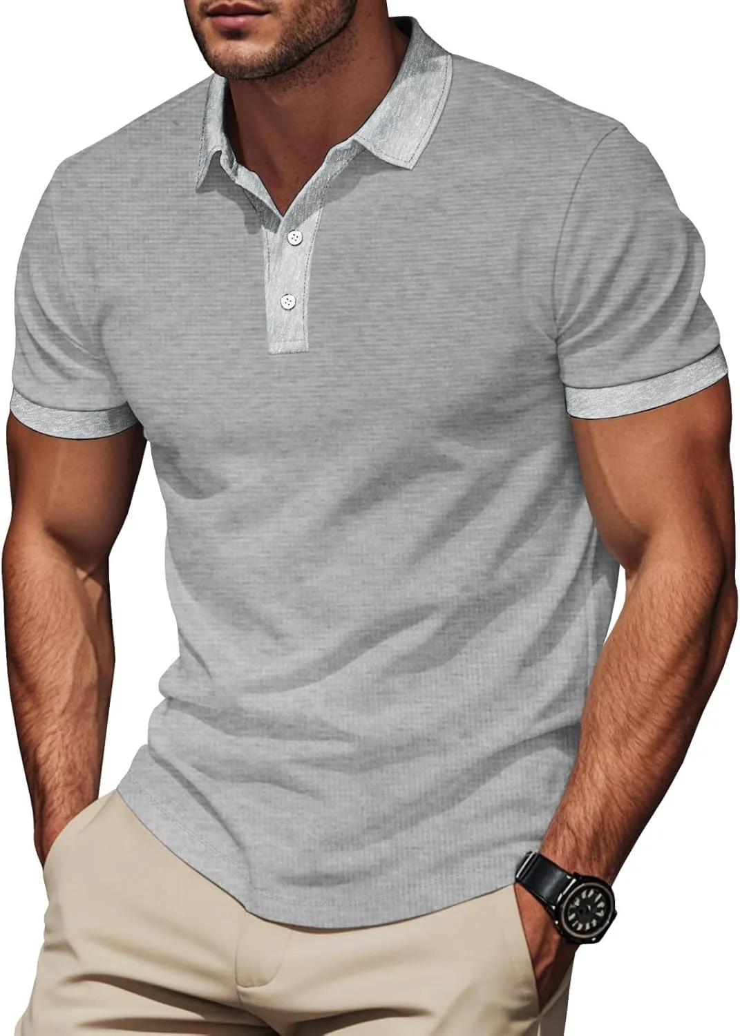 

Футболка-поло Waffle для мужчин Casual с коротким рукавом и лацканом