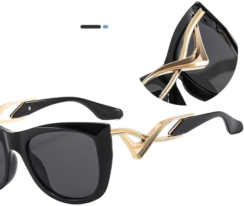 

Женские солнцезащитные очки «кошачий глаз» с изогнутым оправой, высококачественные, модные, с металлическими линзами и плавным изменением цвета HVTVTLA, Leopard