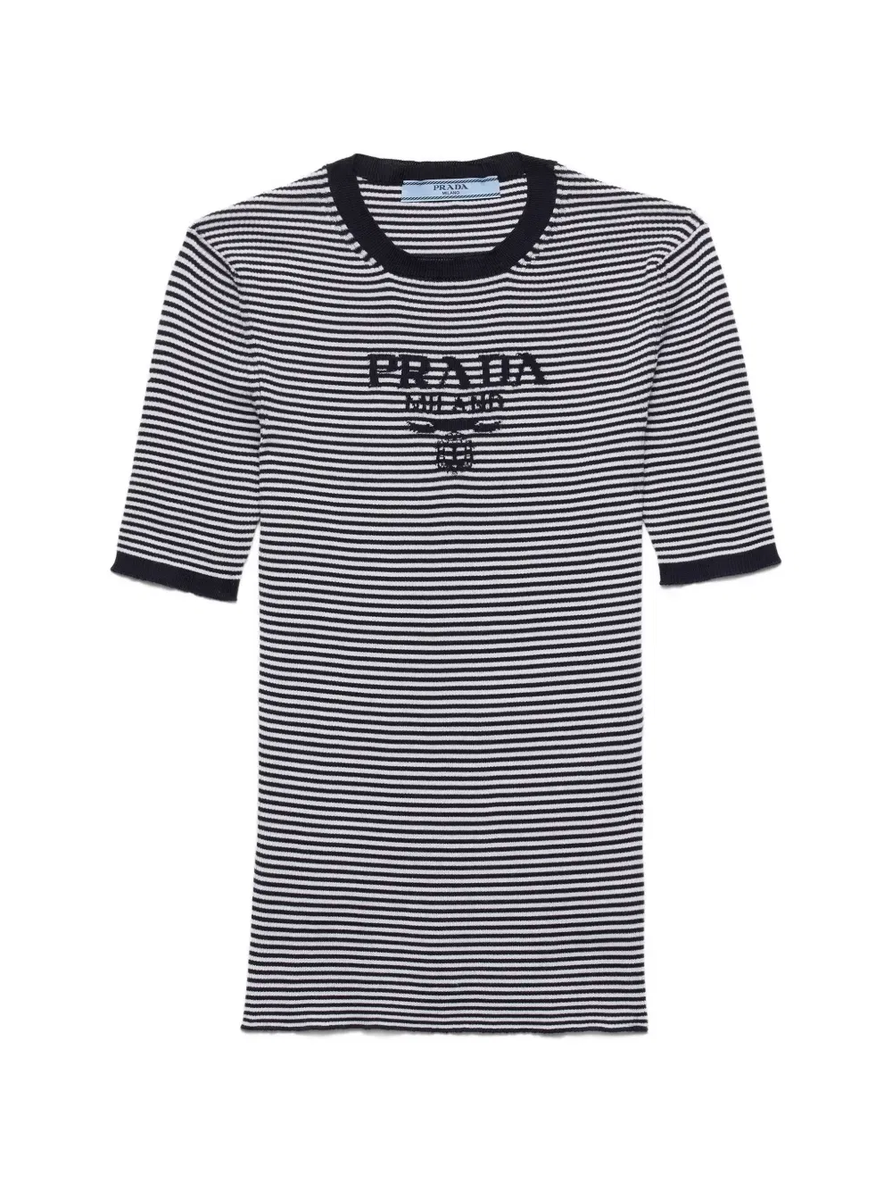 Шелковый свитер в полоску с круглым вырезом Prada, синий