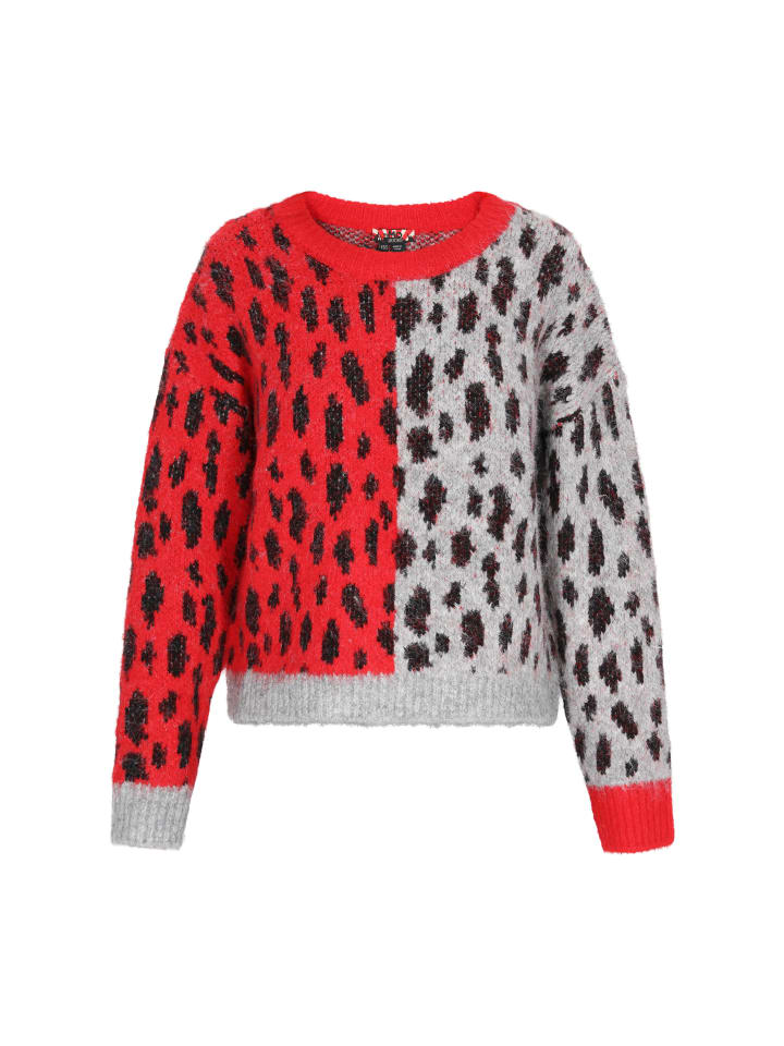 

Женский свитер серо-меланжевый с красным лео. myMo ROCKS