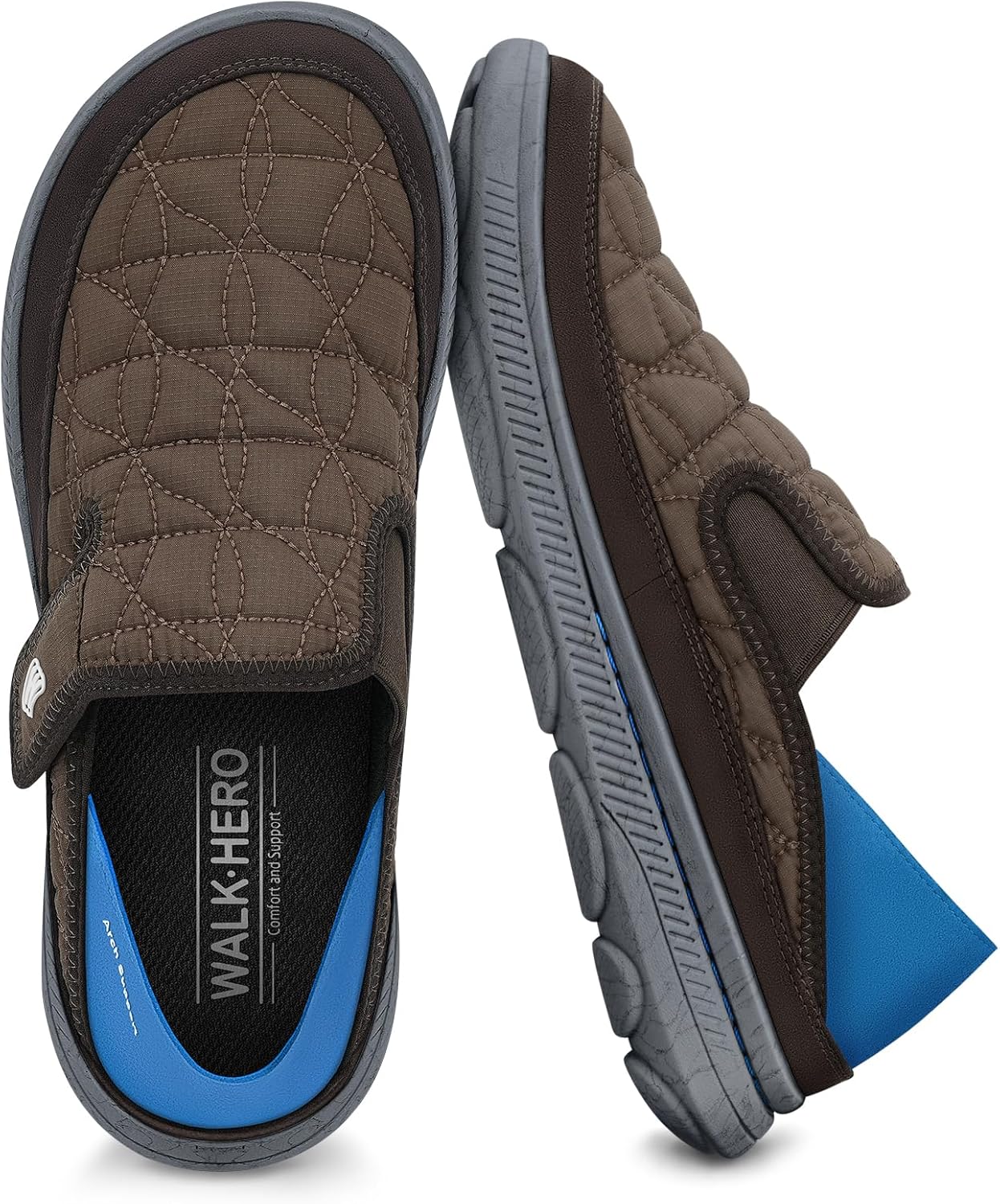 

Мужские тапочки при подошвенном фасците, повседневные мужские слипоны с поддержкой свода стопы, ортопедические домашние тапочки для мужчин, комнатные и сабо для облегчения боли Walk Hero Comfort And Support, коричневый