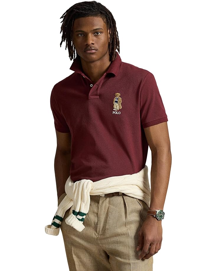 

Поло Polo Ralph Lauren Custom Slim Fit Bear Mesh Polo Shirt, цвет Red Wine/Heritage Bear