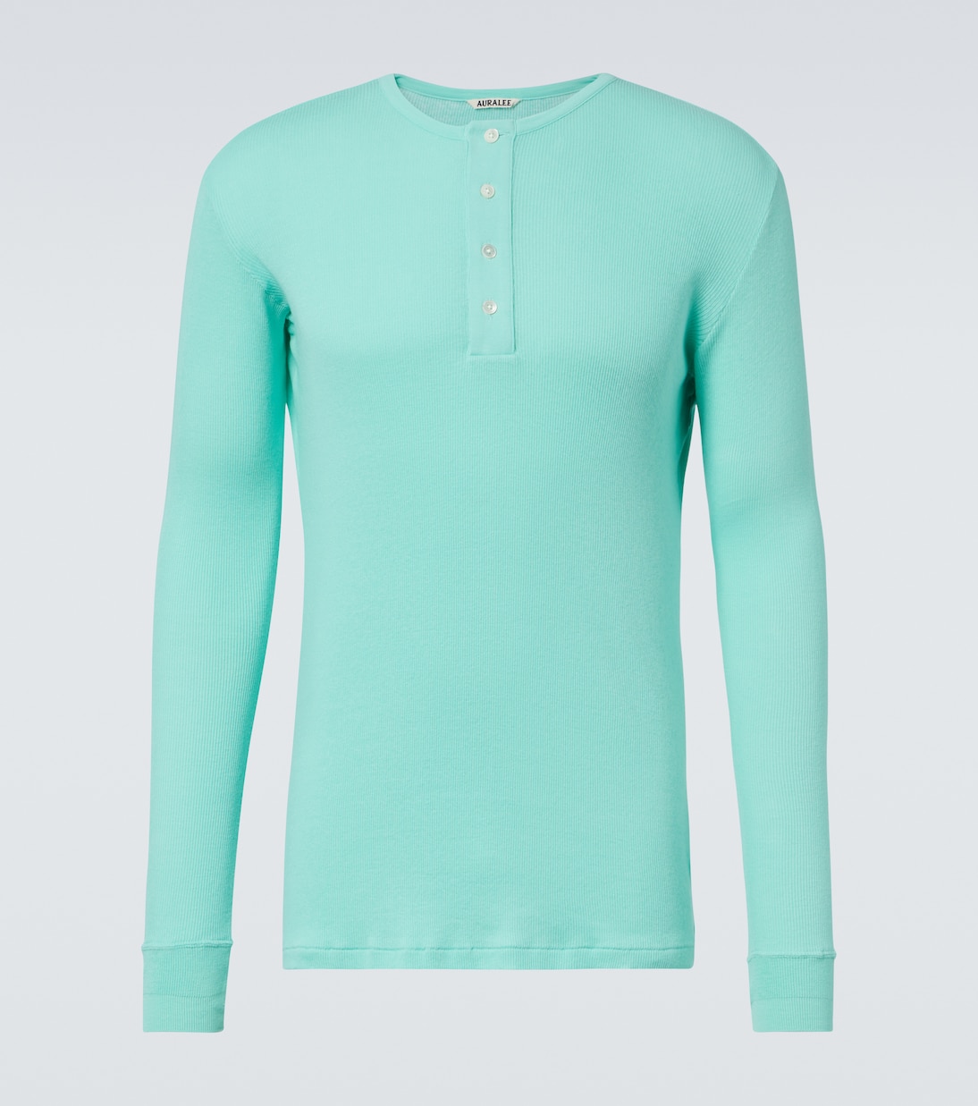 

Хлопковая рубчатая рубашка-поло Henley Auralee, Aqua Green