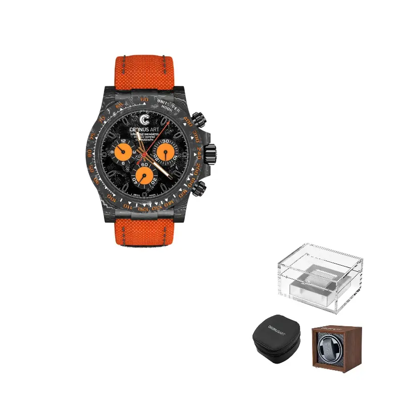 

CRONUSART Klos Daytona Автоматический механический механизм Часы на холщовом ремешке Мужские часы Белый циферблат, Оранжевый, CRONUSART Klos Daytona Автоматический механический механизм Часы на холщовом ремешке Мужские часы Белый циферблат