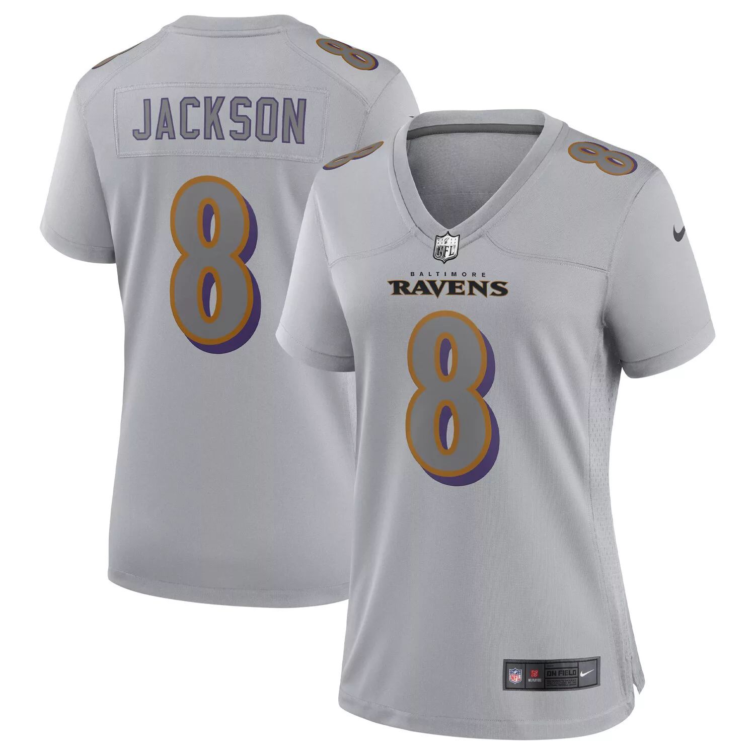 

Женское джерси Nike Lamar Jackson Grey Baltimore Ravens Atmosphere Fashion Game Джерси Nike