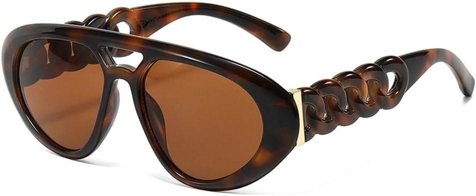 

Солнцезащитные очки с двойной перемычкой большого размера для женщин, винтажные желто-оранжевые солнцезащитные очки для мужчин, модные очки с защитой от УФ-излучения UV400 TYUVIVO, Leoaprd-brown