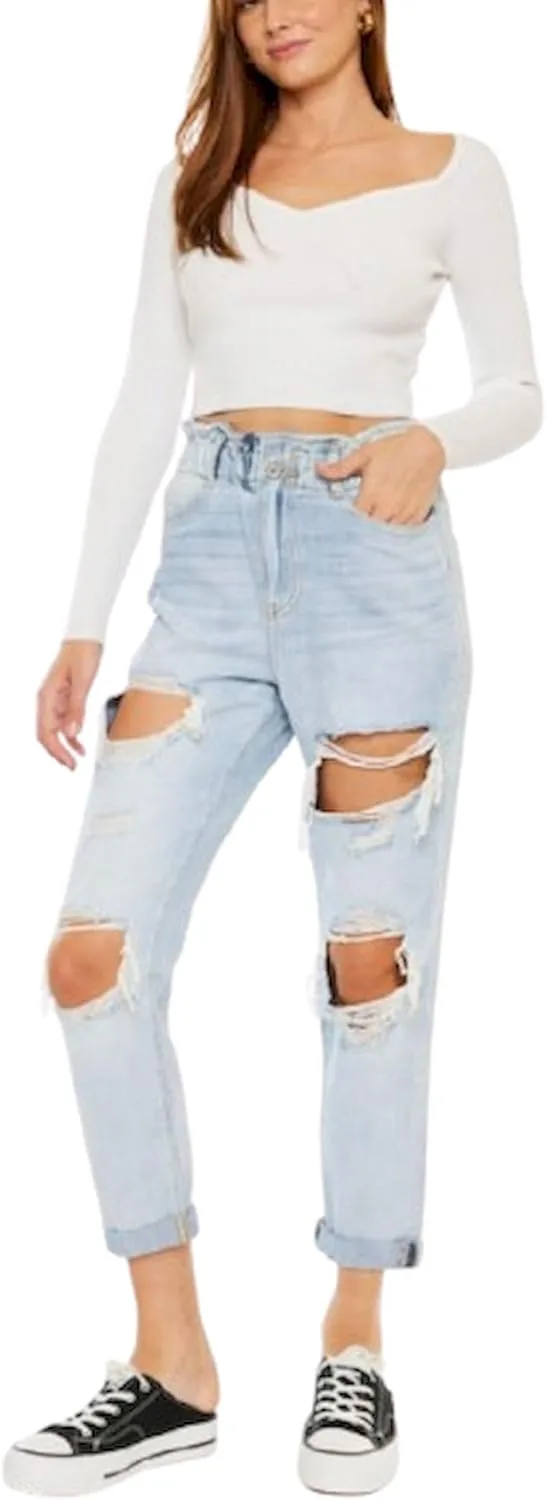 

Женские джинсы Casual Boyfriend с потертостями и разрывами, светлая стирка Yanhoo