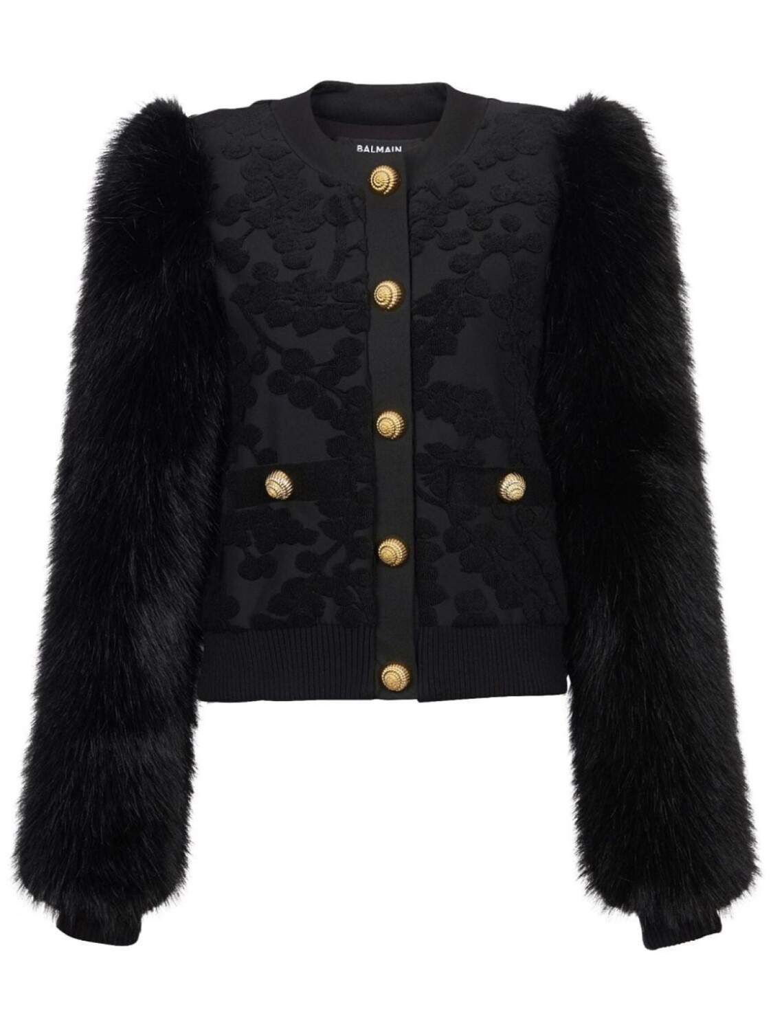 

Balmain бомбер из искусственного меха с цветочным принтом, черный