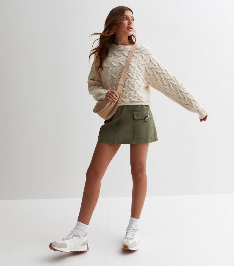 

Хлопковая юбка-карго цвета хаки с пряжкой для девочек New Look, хаки