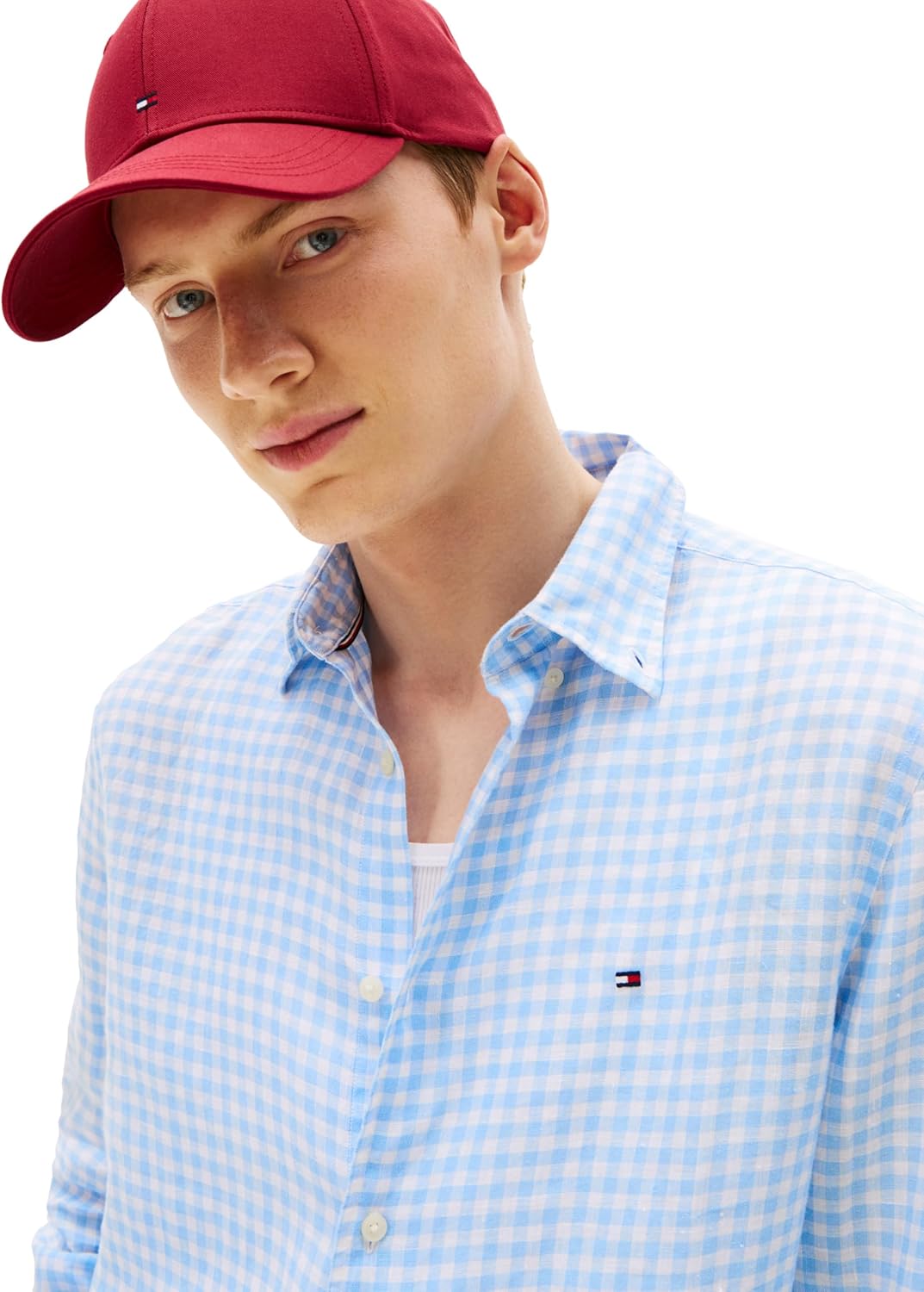 Мужские повседневные льняные рубашки Tommy Hilfiger с длинным рукавом и застежкой на пуговицы, классический крой, Vessel Blue / Check — фото 2