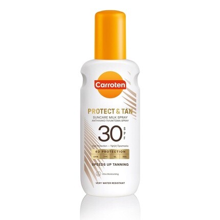 

Молочный спрей Tan & Protect SPF 30 200 мл Солнцезащитный спрей с ускорителем загара 4D Защита Водостойкий Carroten