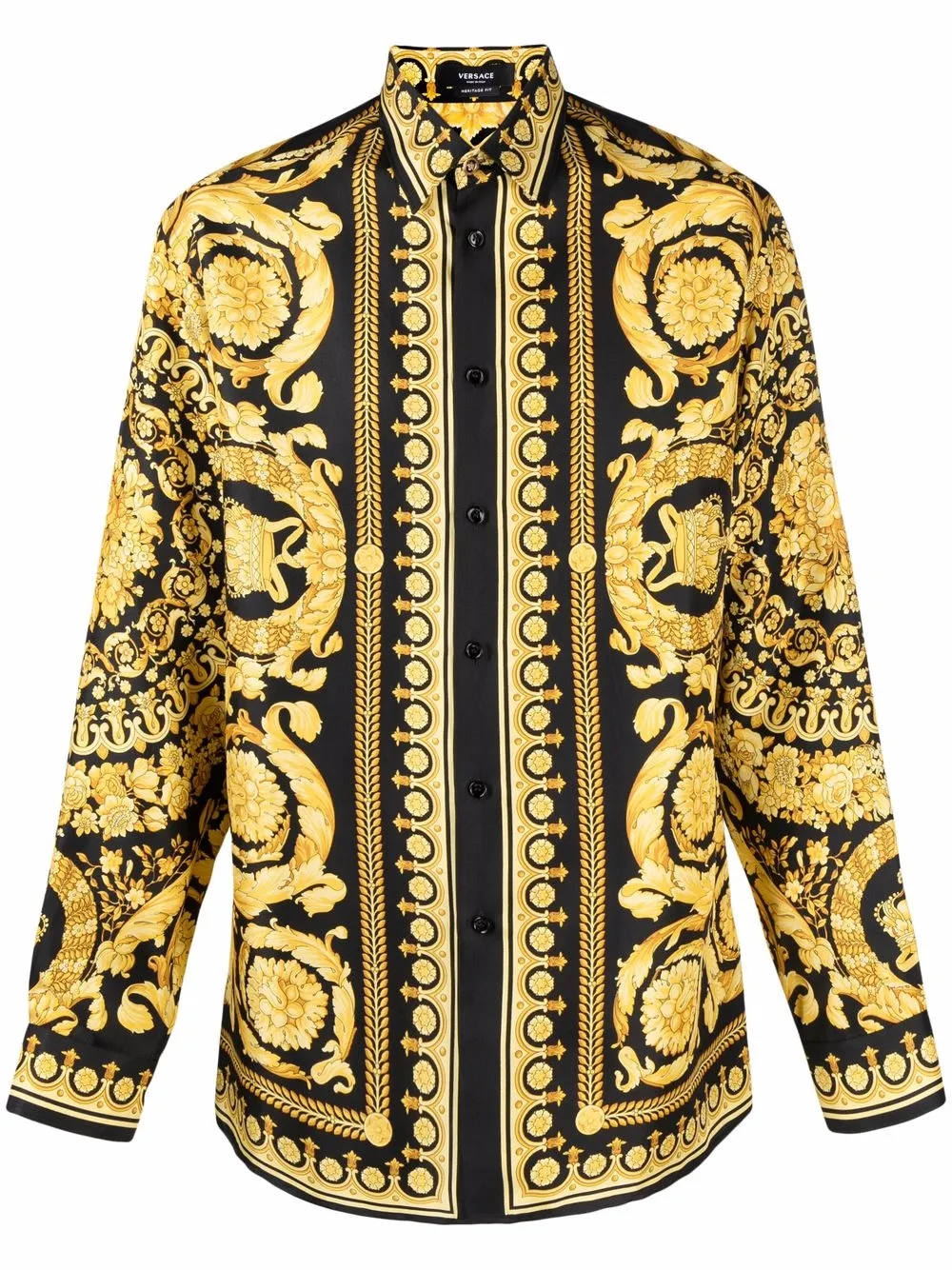 

Шелковая рубашка с принтом Barocco VERSACE, черный