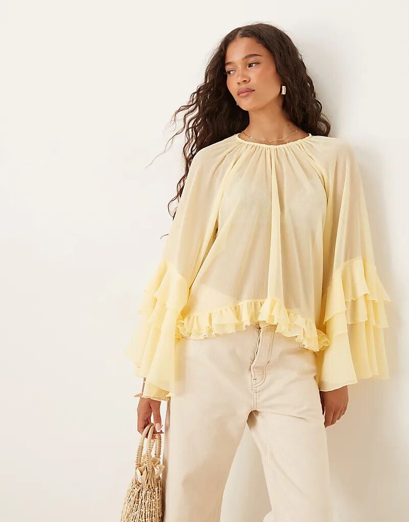 

Шифоновая блузка с оборками на рукавах ASOS DESIGN цвета пахты
