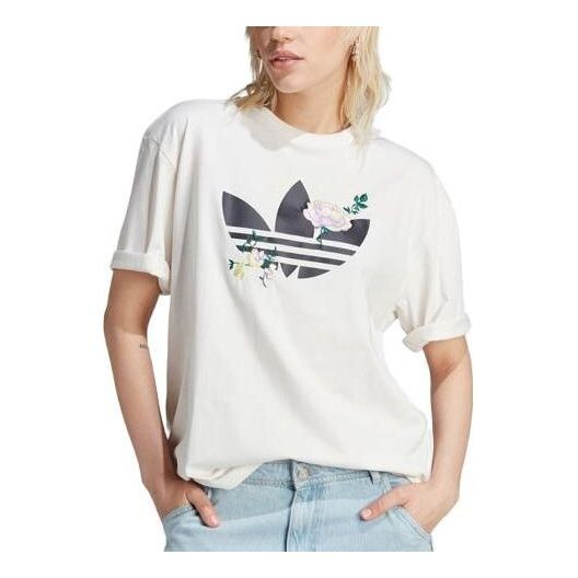 

Футболка с вышитым цветочным трилистником Adidas, белый