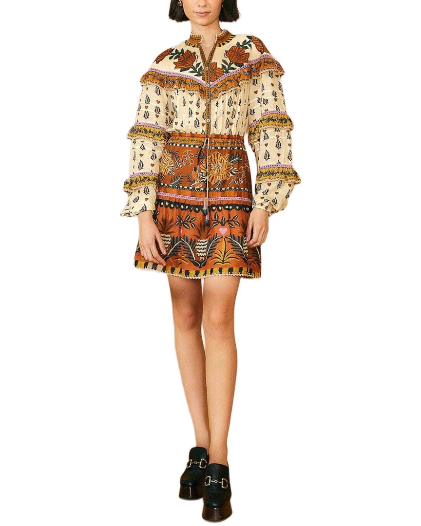 

Бежевое мини-платье с рюшами и цветочным принтом FARM Rio Ainika