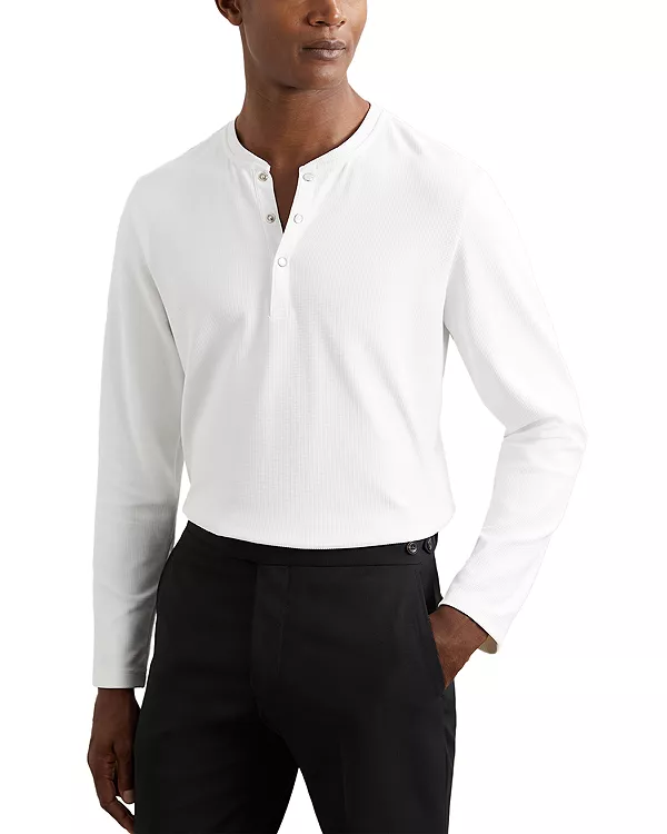 

Поло с длинными рукавами Carmello с текстурной отделкой в стиле «дедушка» Reiss, белый