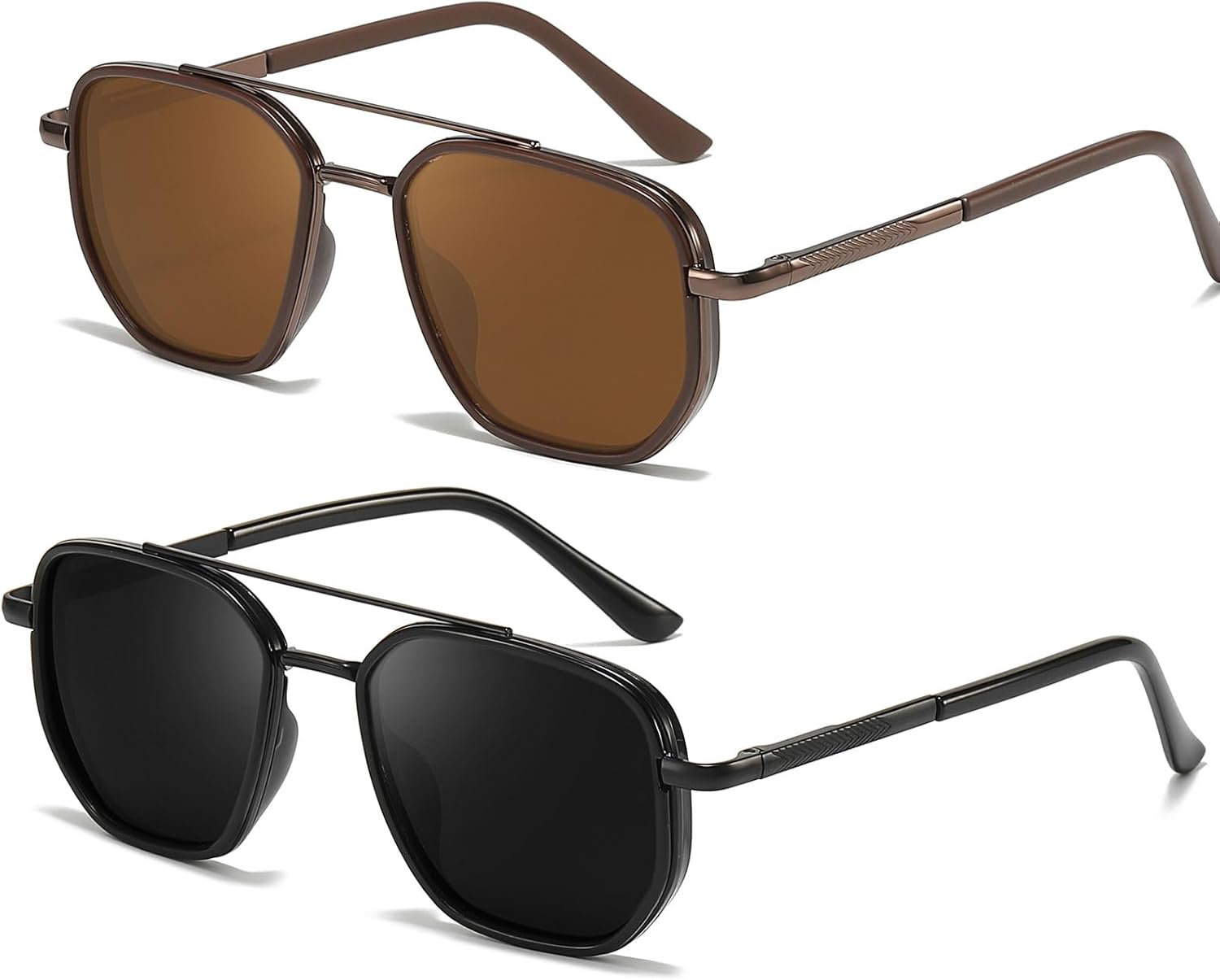 

SODQW 2 шт. Солнцезащитные очки-авиаторы квадратной оправы, не спутывающиеся, для женщин, для вождения и путешествий, защита от УФ-излучения, A03- Black/Grey+brown/Brown