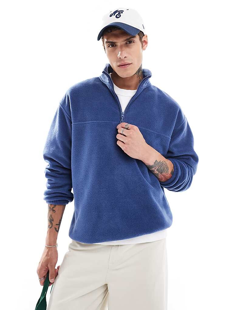 

ASOS DESIGN - Темно-синяя флисовая толстовка оверсайз с молнией на шее