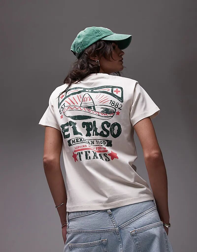 

Футболка свободного кроя с принтом Texas El Paso цвета экрю от Topshop