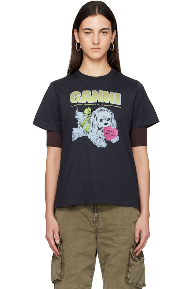 

Ganni Черная футболка с изображением щенка