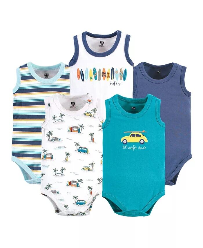 

Хлопковые боди без рукавов для маленьких мальчиков, Surfer Dude, 5 шт Hudson Baby, мультиколор