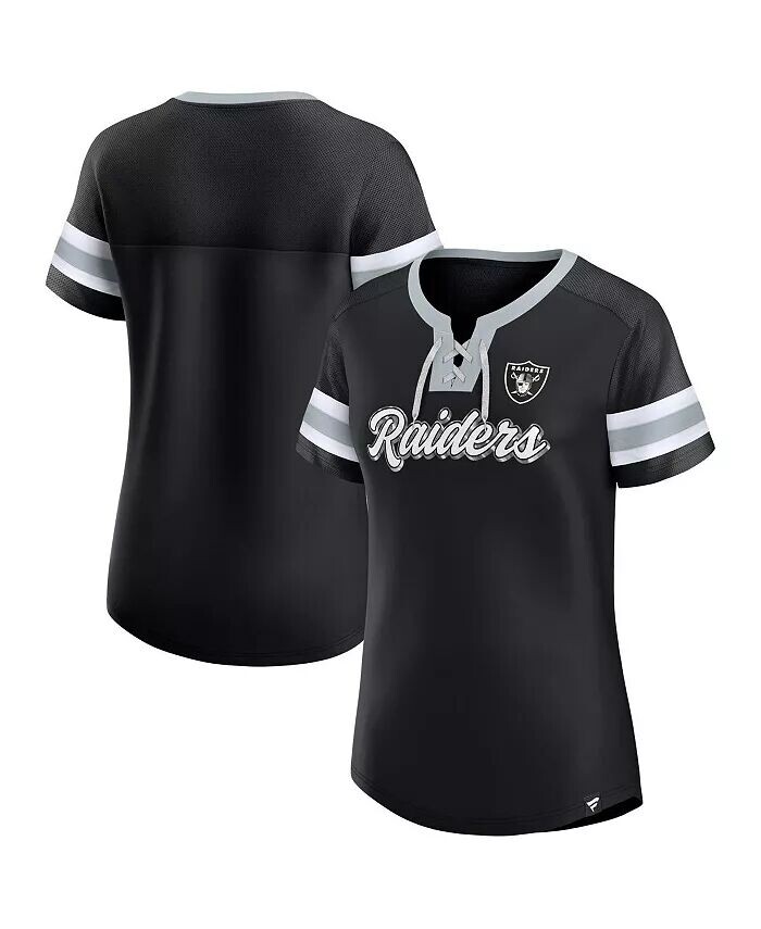 

Женская черная футболка больших размеров Original State на шнуровке Las Vegas Raiders Fanatics