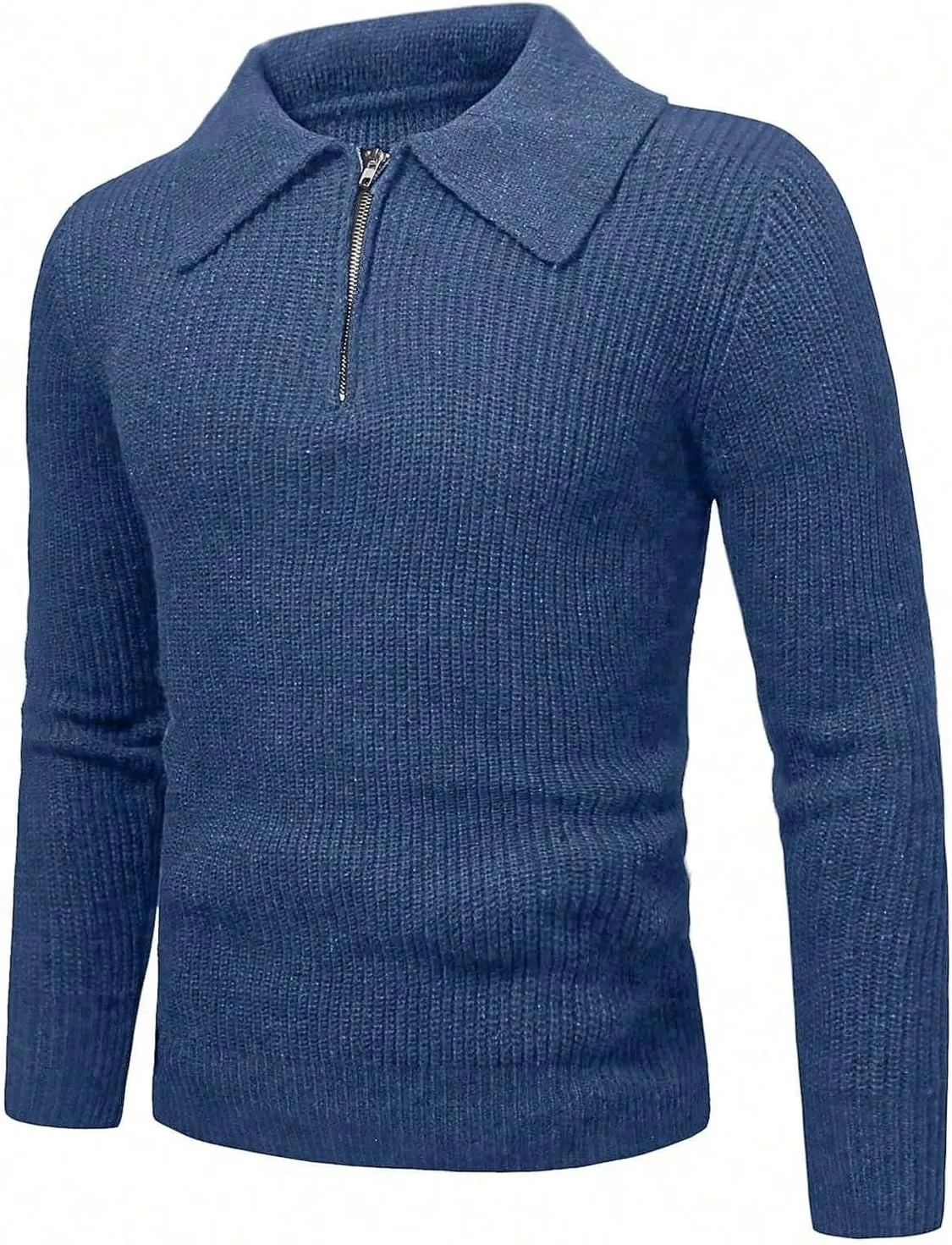 

OYOANGLE мужской полу-зип свитер с воротником, длинный рукав, риббенд