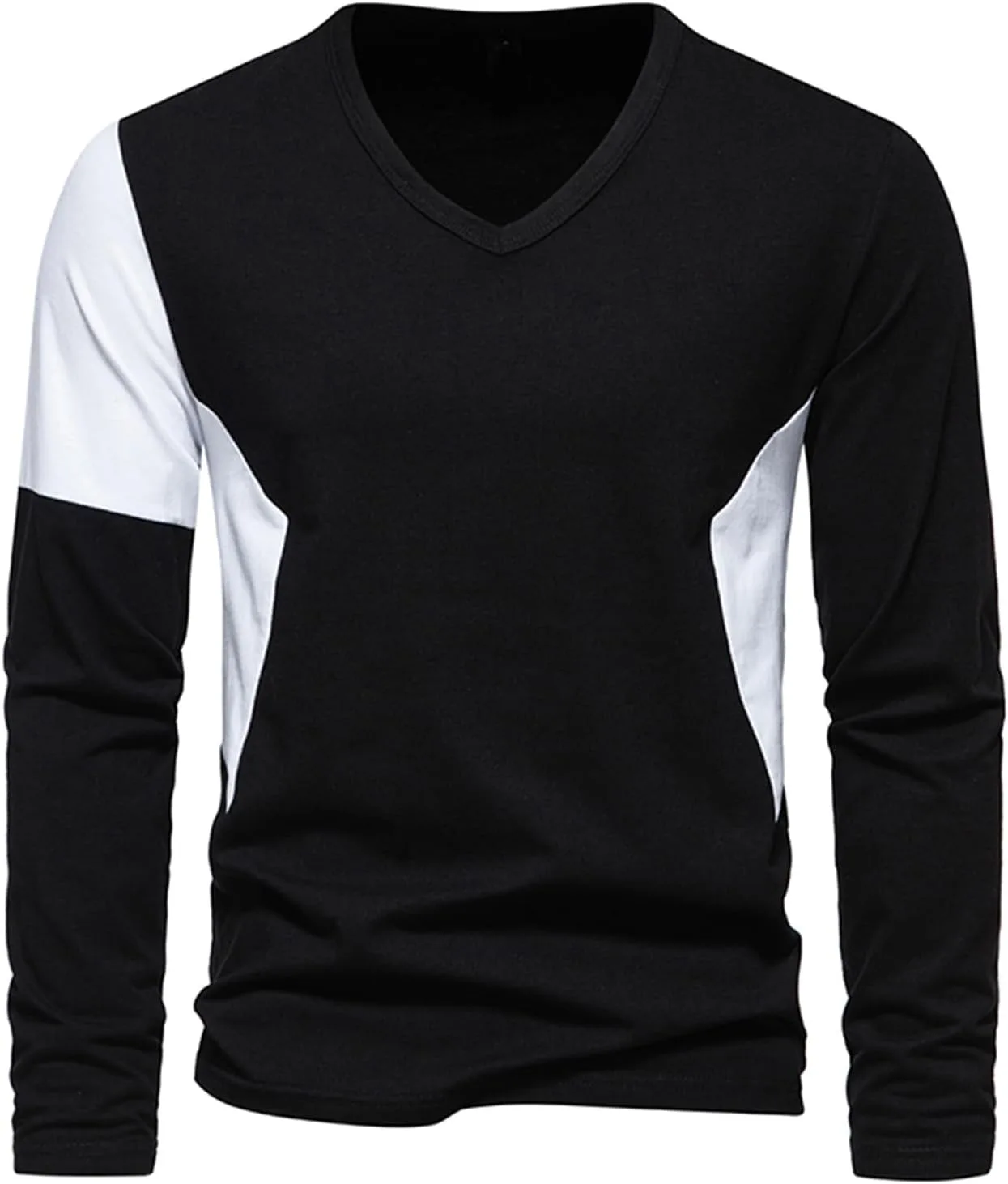 

Мужская футболка с V-образным вырезом Casual Slim Fit Long Sleeve Colorblock Zeiyignr