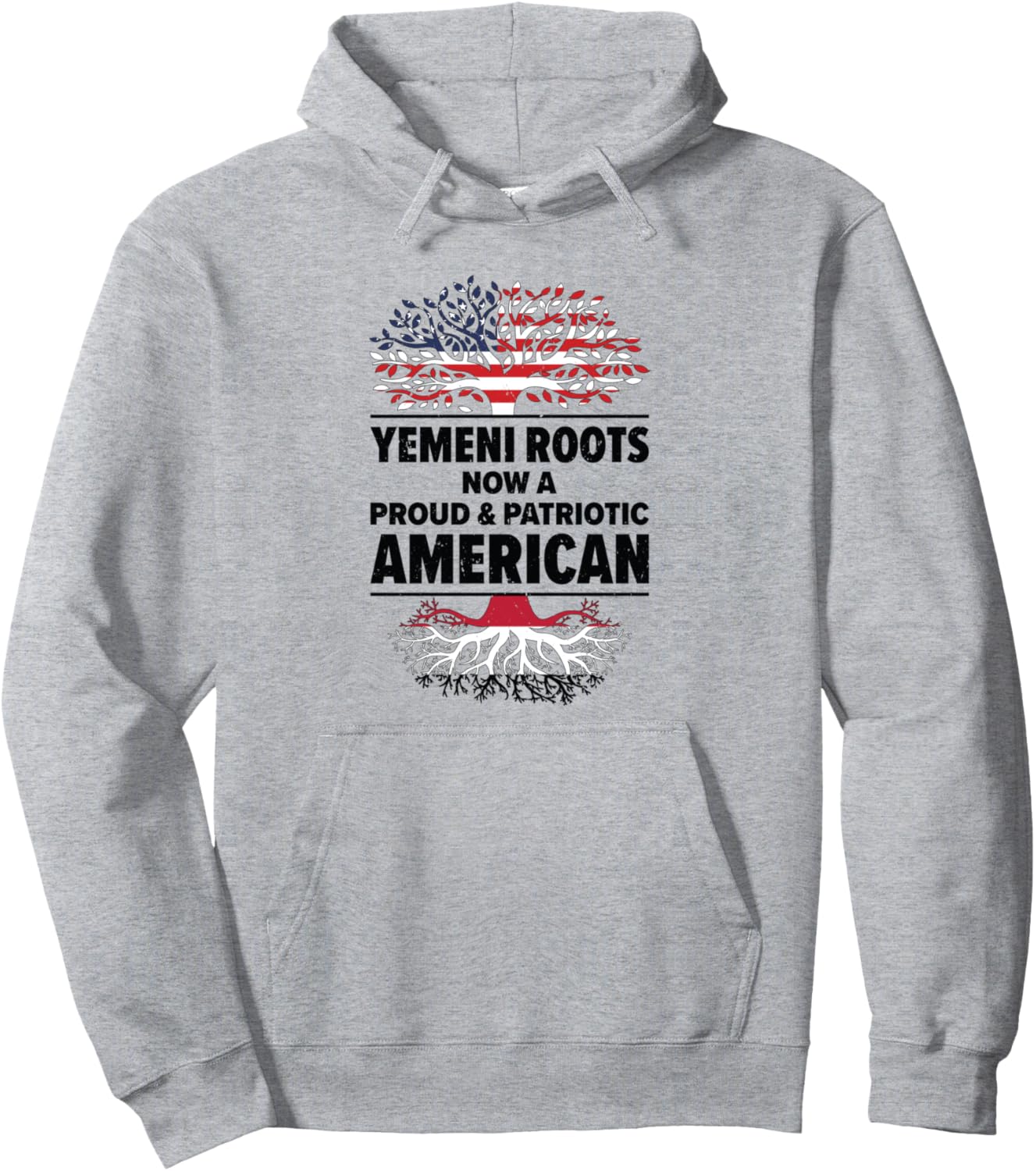 

Худи с изображением американского флага и символикой Йемена и американского патриотизма Yemeni Roots Now A Proud Patriotic American, серый
