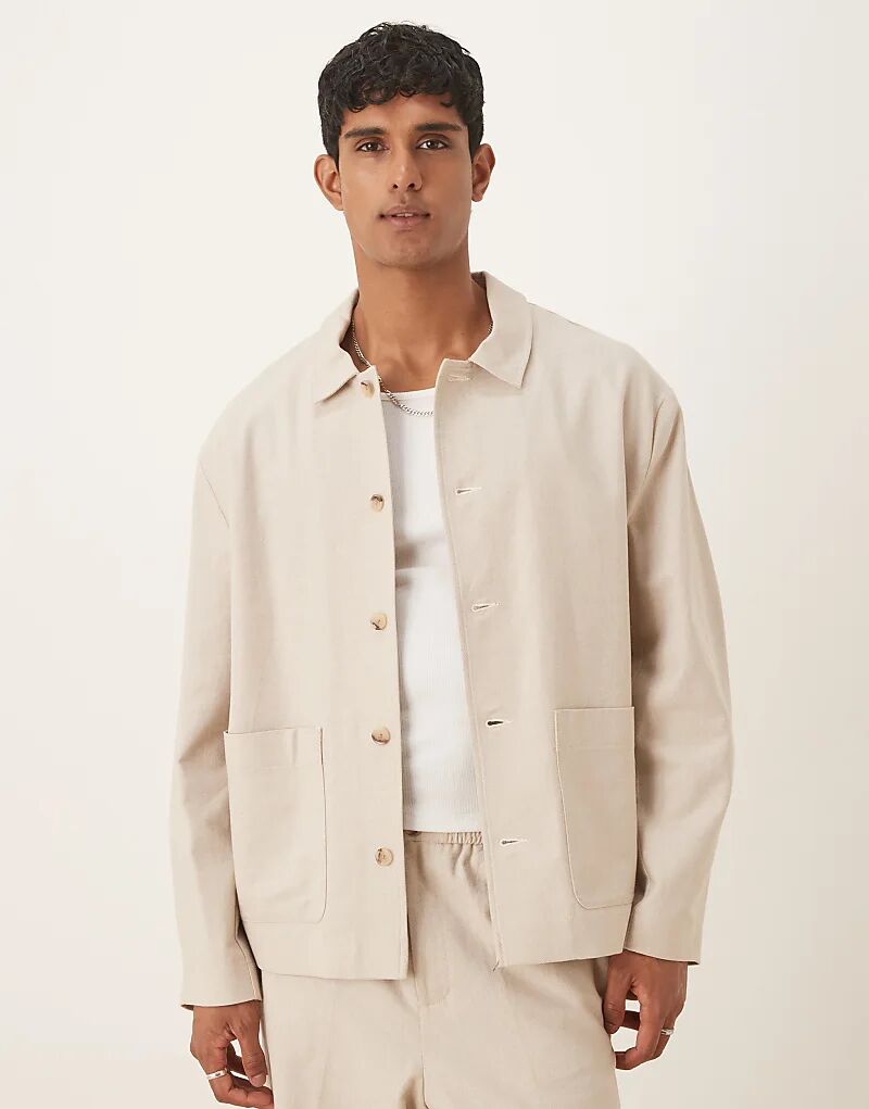 

Элегантная куртка-рубашка ASOS DESIGN цвета экрю с льном