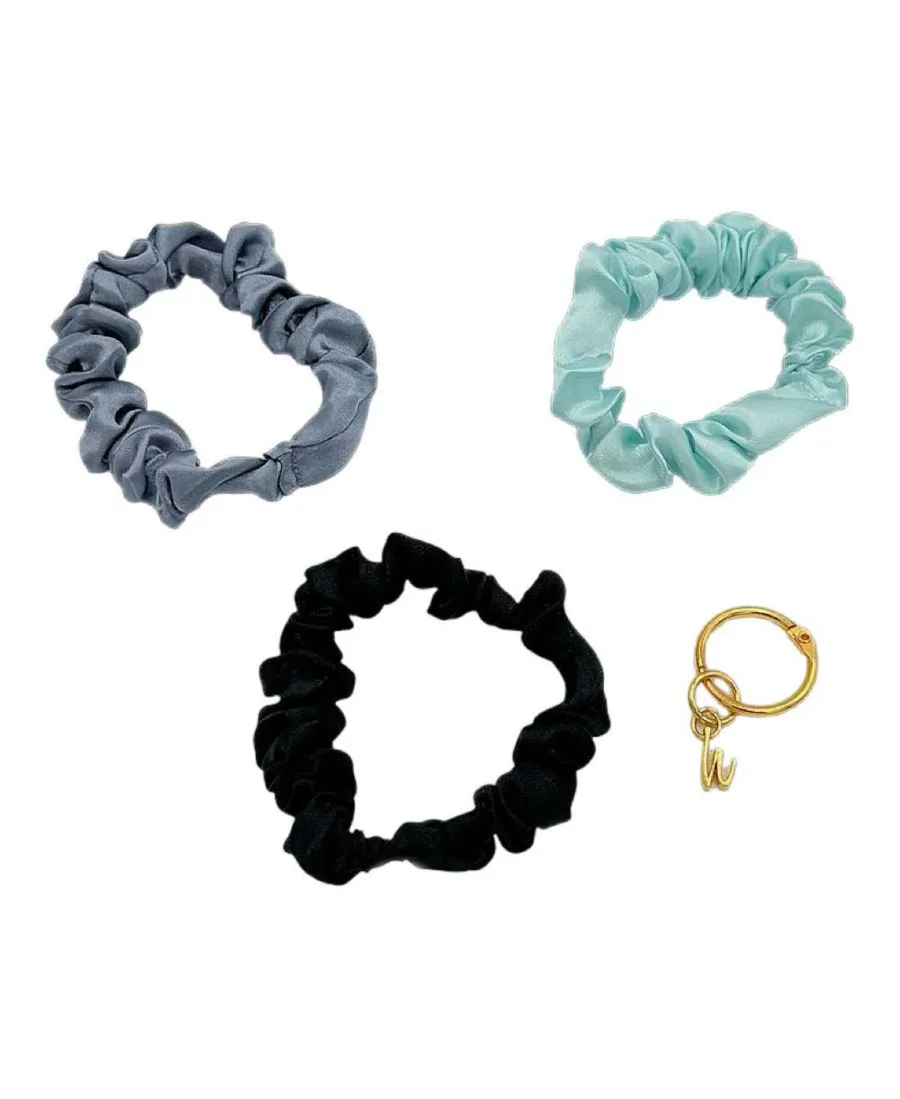 Headbands of Hope Женский набор атласных резинок для волос - черный, серый, светло-голубой