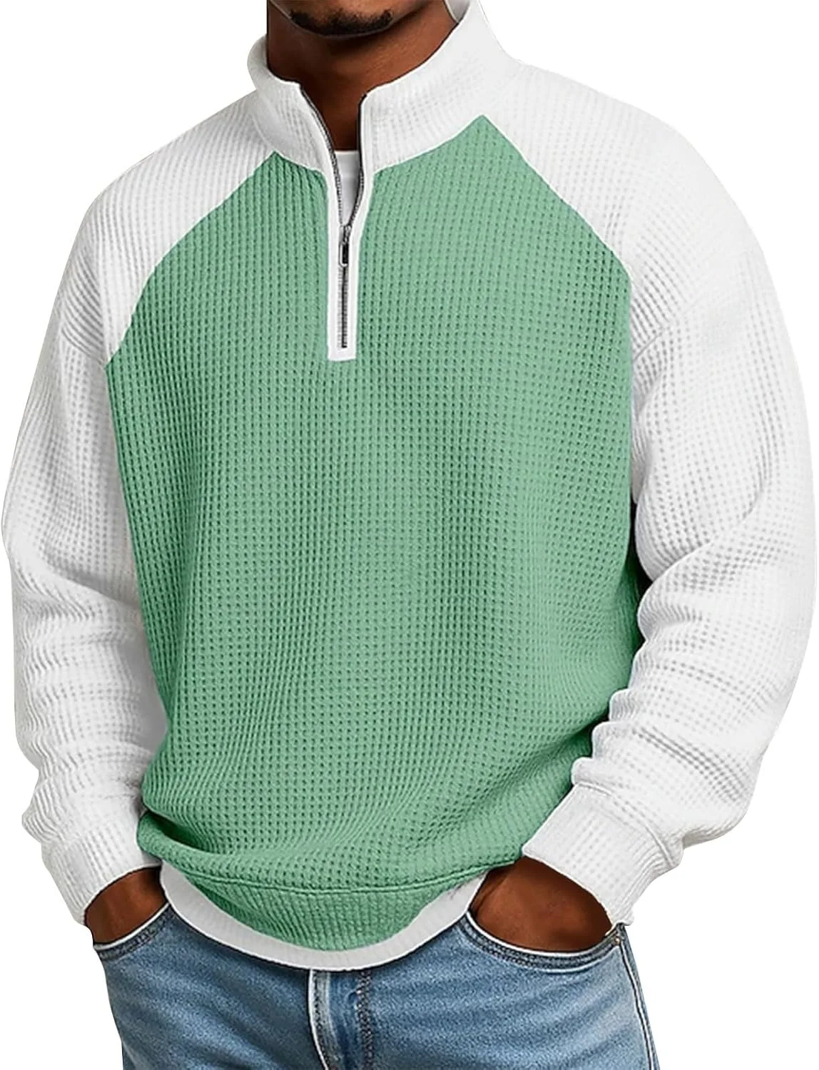 

Мужской свитшот с четвертью молнии, вафельной текстурой и длинным рукавом