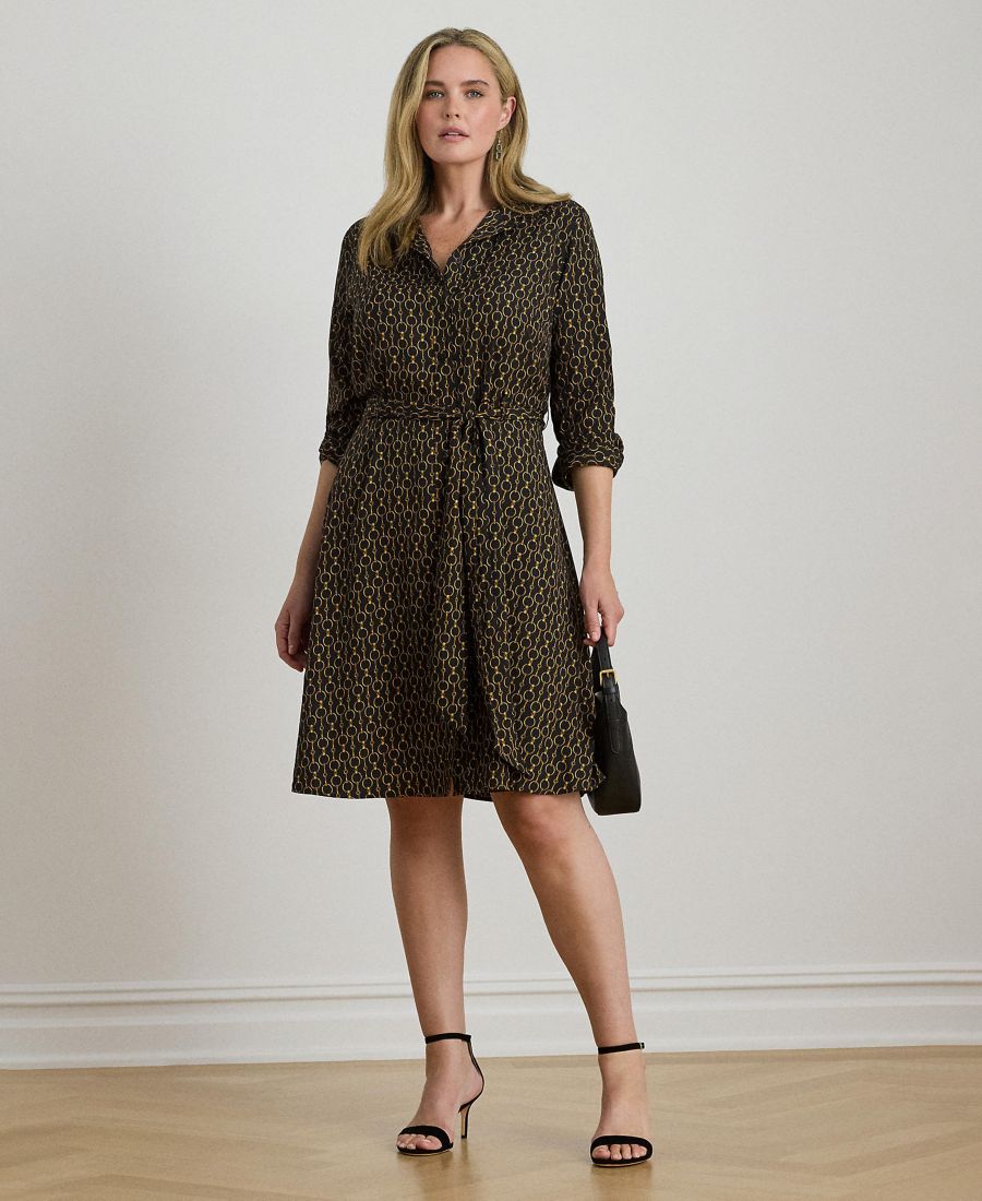 

Платье-рубашка из крепа с принтом в виде цепочек больших размеров Lauren Ralph Lauren, Black Multi