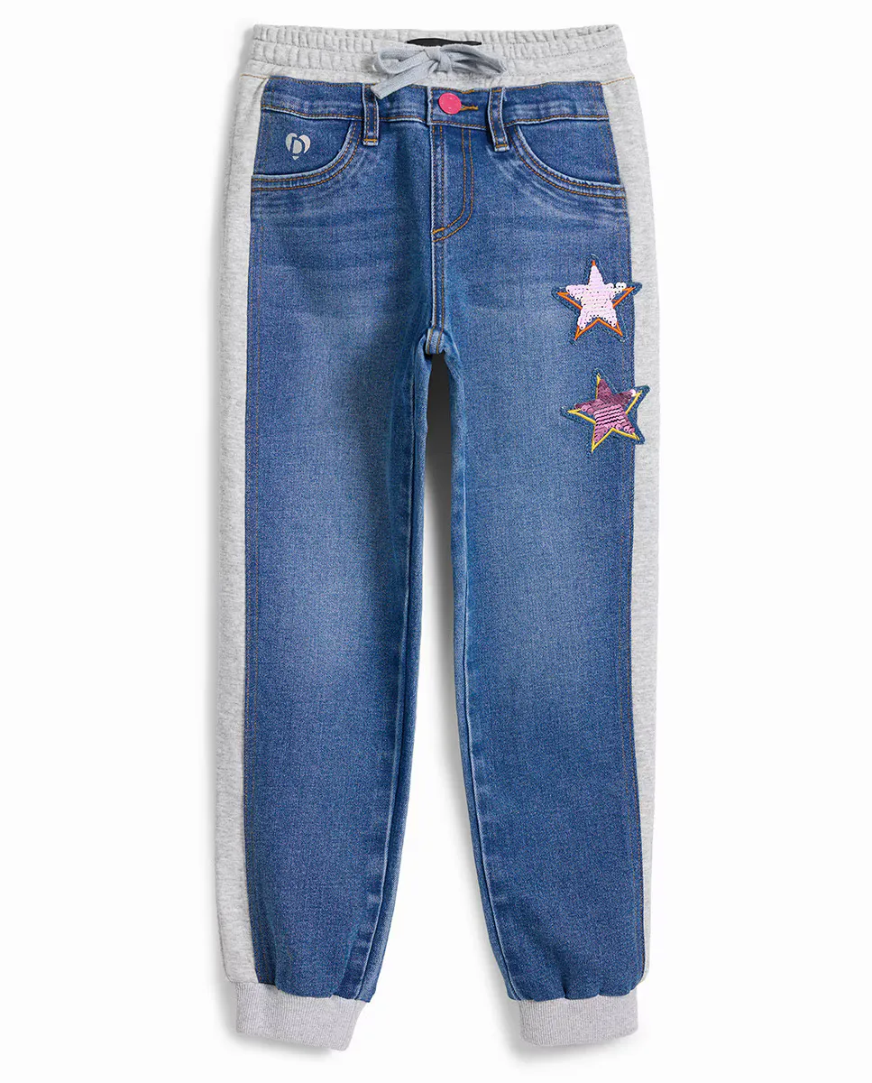 

Длинные джинсовые джоггеры для девочки комбинированные брюки со звездами Desigual, синий