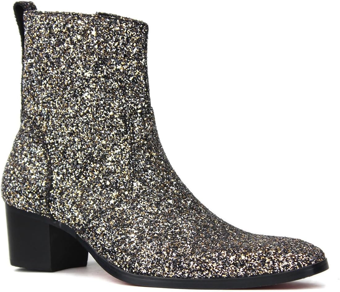 

Мужские дизайнерские ботинки Chelsea с блестками, повседневная обувь, ботинки на молнии с боковой застежкой Cowsdella, серебро