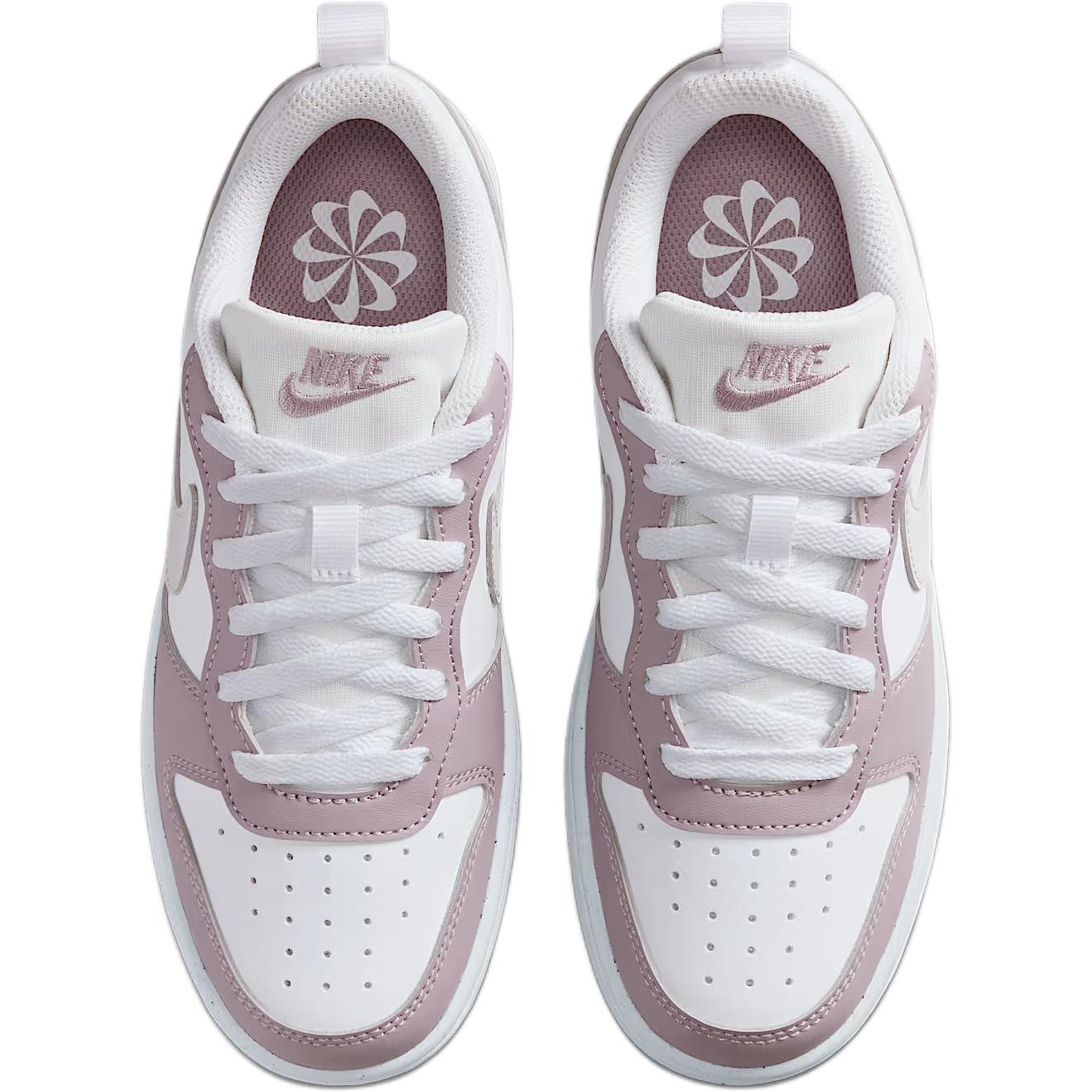 Nike Court Borough устойчивые к истиранию низкие детские скейтбординговые кроссовки White Purple для подростков — фото 4