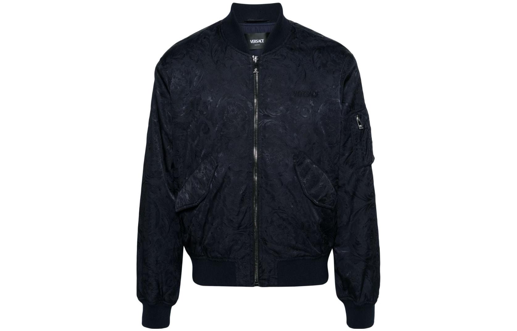 VERSACE Вышитая логотипом куртка-бомбер на молнии, Navy Blue
