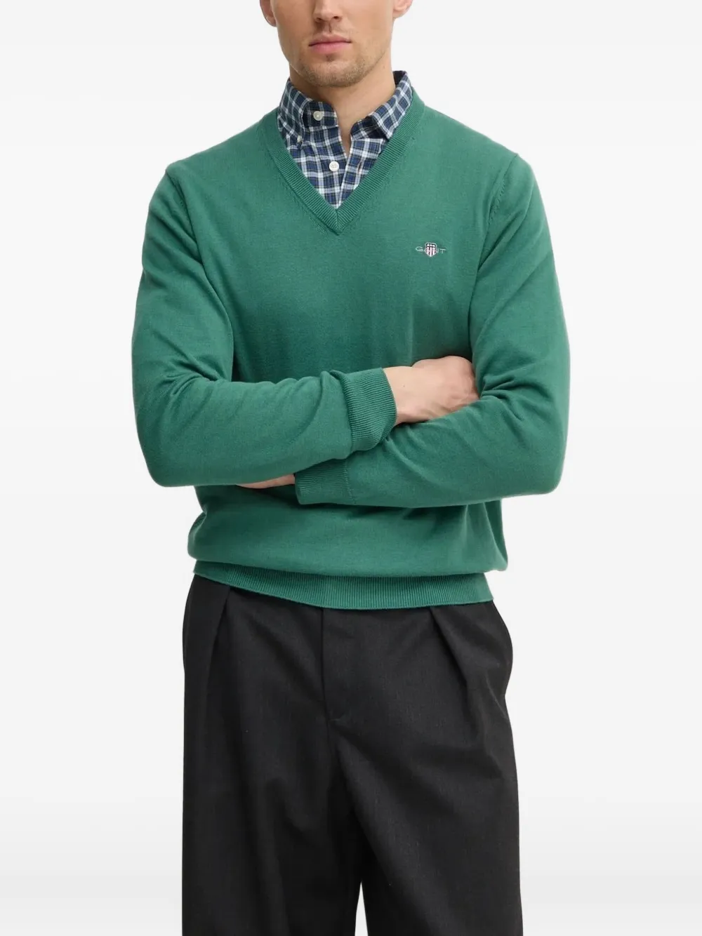 

Свитер с V-образным вырезом и логотипом Gant, зеленый