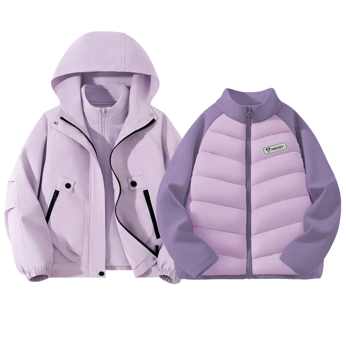 Детский спортивный костюм с круглым вырезом Disney, [Thickened Thermal Three-Piece Set]Solid Color Purple+Solid Color Purple+Di H Square Hook-and-Loop Pink — фото 3