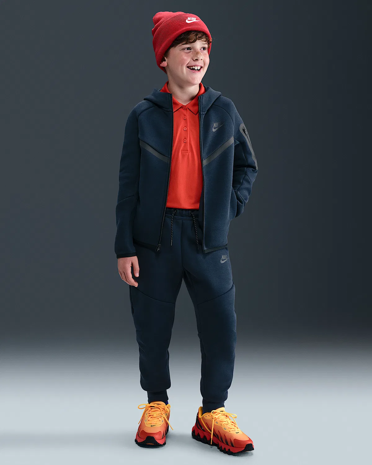 Детская худи Nike Sportswear Tech Fleece на молнии, Obsidian/Black/Black — фото 4