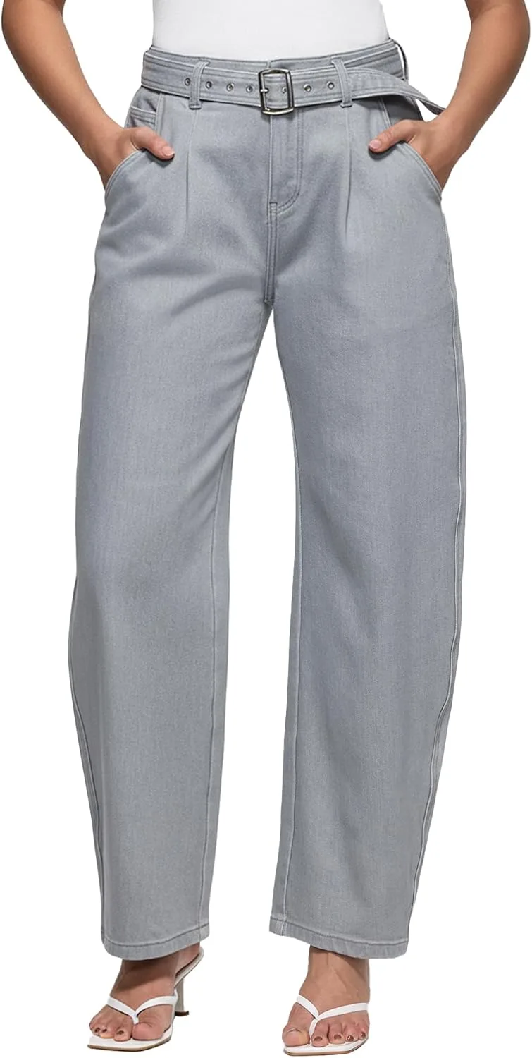 

Джинсы Barrel для женщин, высокие, мешковатые, широкие, с отстегивающимся ремнем ZPIUO